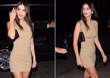 Emily Ratajkowski puts on a leggy display in nude mini dress while stepping out in LA